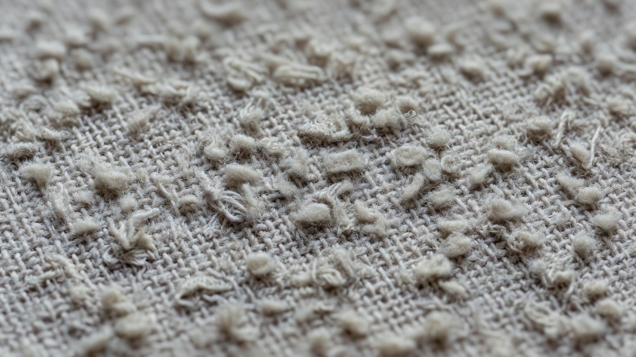 Fabric surface showing pilling texture from wear and friction