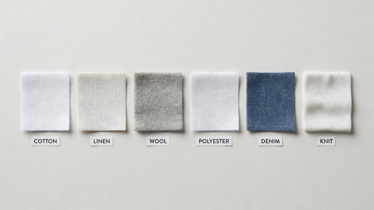 Grid display of various fabric types showing different weave structures and textures