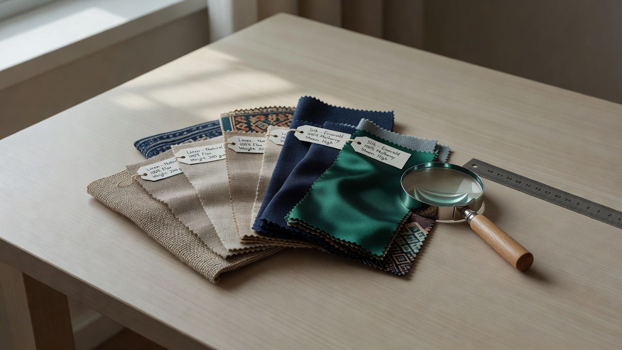 A clean workspace set up for fabric observation and swatch testing