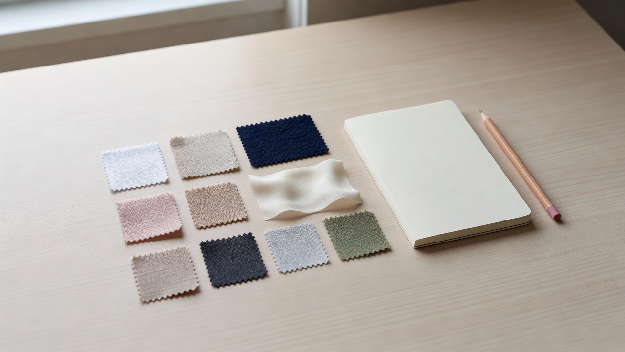 Fabric swatch practice setup showing samples laid out for observation